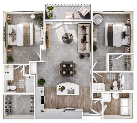 Floor plan for 2 beds, 2 baths, 1172 sqft